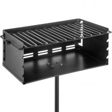 VEVOR Outdoor Park Style Grill 25x17x11 Inch with Grate, Single Post Carbon Steel BBQ Grill 50 Inch Height Pole, Heavy Duty Park Style Charcoal Grill for BBQ, Camping or Backyard