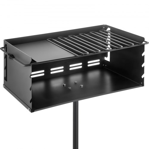 VEVOR Outdoor Park Style Grill Park Style Charcoal Grill Carbon Steel Park Style BBQ Grill Adjustable Park Charcoal Grill with Stainless Steel Grate Outdoor Park Grill, In-ground Pillar (24 x 16 Inch)