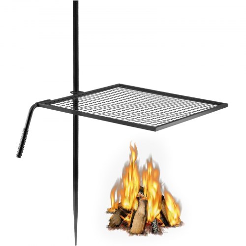 VEVOR Swivel Grill, Heavy Duty Steel Campfire Grill,Single Layer Open Fire Grill, 24" x 24" Campfire Swivel Grill with Heat Dissipation Handle, Campfire Grill Stake for Outdoor Open Flame Cooking