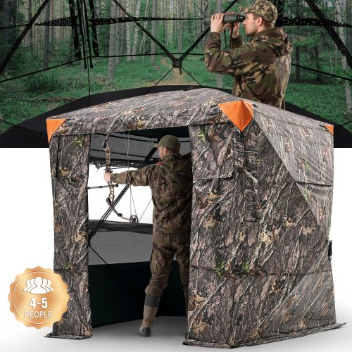 VEVOR Hunting Blind, 4-5 Person See Through Ground Blinds with Carrying Bag, 270 Degree Portable Camouflage Tent, Durable Concealed Shelter with Silent Magnetic Door and Window, for Turkey and Deer SLC7070INCHFWIZIK001V0