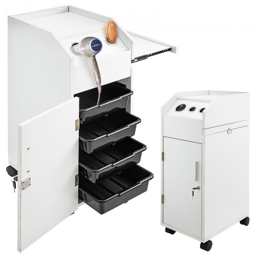 VEVOR Salon SPA Beauty Hairdressing Cart White Storage Trolley with 4  Drawers Rolling Wheels Lockable 2 Keys w/Hairdryer Holder Space-Saving Side  Tray | VEVOR US