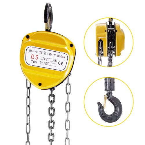 Chain Hoist Manual Chain Block 0.5 Ton 2 Hooks for Lifting Pulling Construction