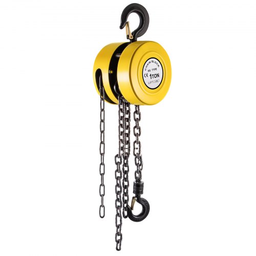 VEVOR Hand Chain Hoist, 2200 lbs /1 Ton Capacity Chain Block, 15ft/4.5m Lift Manual Hand Chain Block, Manual Hoist w/ Industrial-Grade Steel Construction for Lifting Good in Transport & Workshop, Yell