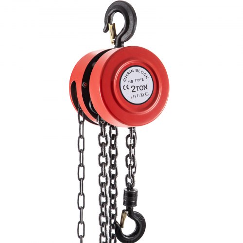 VEVOR Hand Chain Hoist, 4400 lbs /2 Ton Capacity Chain Block, 8ft/2.5m Lift Manual Hand Chain Block, Manual Hoist w/Industrial-Grade Steel Construction for Lifting Good in Transport & Workshop, Red