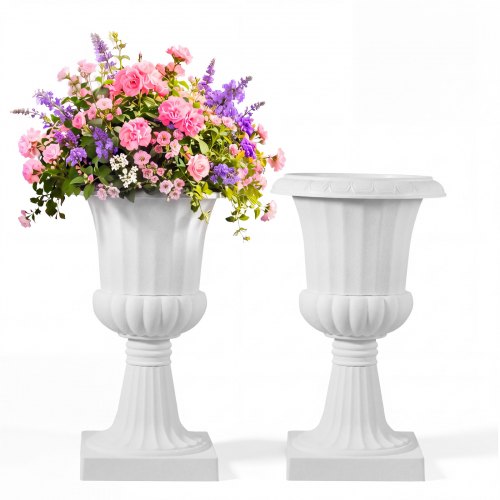 VEVOR Plastic Urn Planters, 40 x 67 cm, 2 Pack White Classic Flower Pots Front Porch Planters, Indoor & Outdoor Vase for Wedding, Party, Event, Home, Stage, Garden, Balcony, Patio Decoration