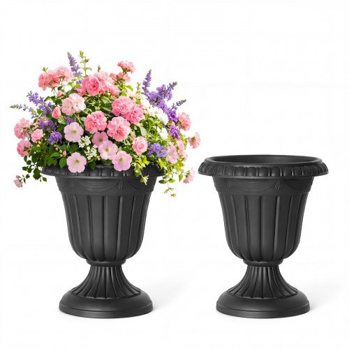 VEVOR Plastic Urn Planters 12.99"x14.96" 2 PCS Black Classic Urn Flower Pot, for Wedding, Party, Event, Home, Stage, Garden, Balcony, and Patio Decoration, Front Porch Planters, Indoor & Outdoor Vase