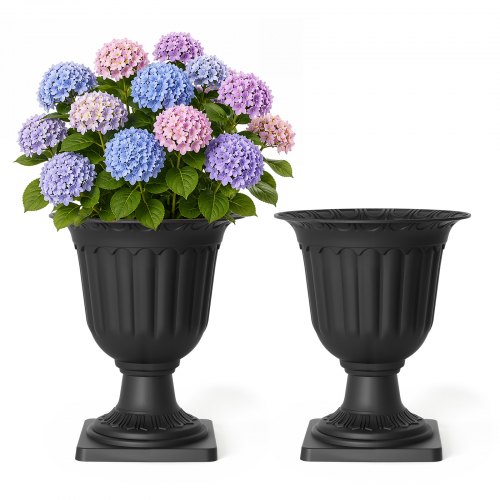 VEVOR Plastic Urn Planters 15.75"x18.9" 2 PCS Black Classic Urn Flower Pot, for Wedding, Party, Event, Home, Stage, Garden, Balcony, and Patio Decoration, Front Porch Planters, Indoor & Outdoor Vase