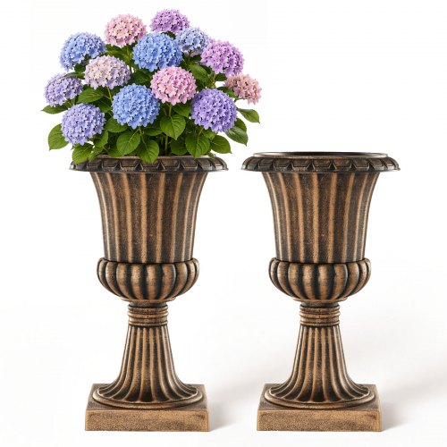 VEVOR Plastic Urn Planters 13.78"x22.83" 2 PCS Brass Classic Urn Flower Pot, for Wedding, Party, Event, Home, Stage, Garden, Balcony, and Patio Decoration, Front Porch Planters, Indoor & Outdoor Vase