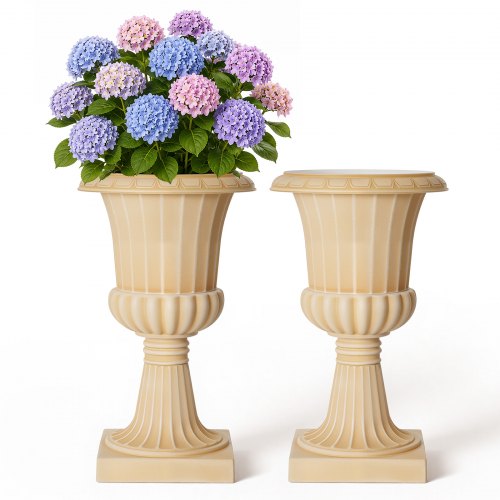 VEVOR Plastic Urn Planters 13.78"x22.83" 2 PCS Beige Classic Urn Flower Pot, for Wedding, Party, Event, Home, Stage, Garden, Balcony, and Patio Decoration, Front Porch Planters, Indoor & Outdoor Vase