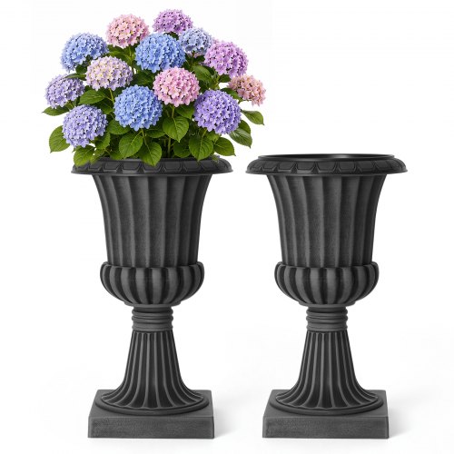 Vevor Plastic Urn Planters 13.78"x22.83" 2 PCS Gray Classic Urn Flower Pot, for Wedding, Party, Event, Home, Stage, Garden, Balcony, and Patio Decoration, Front Porch Planters, Indoor & Outdoor Vase