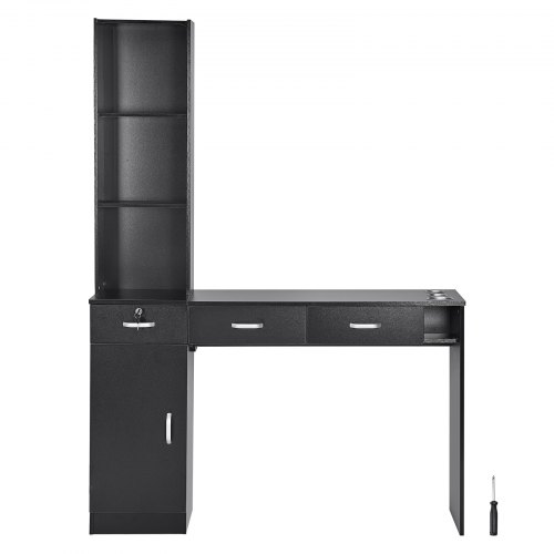 

VEVOR Salon Workstation, Wall-Mounted Unit for Hair Professionals, Spa Styling Storage Solution, Includes 1 Cabinet, 3 Shelves & 3 Drawers (1 with Lock), in Sleek Black