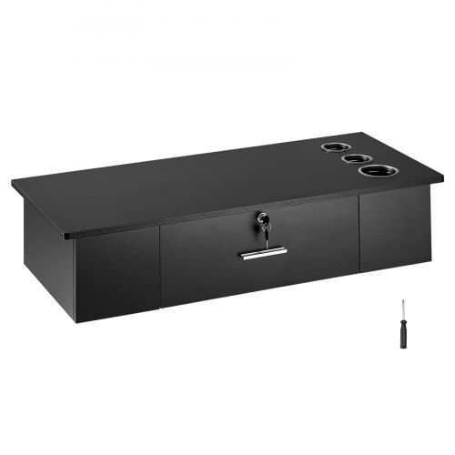 

VEVOR Wall-Mounted Salon Workstation, Equipped with 3 Holders for Hair Dryers, Secure Drawer with Lock, Ideal for SPA, Hairdressing Salons, Home & Bathroom Use, in Sleek Black