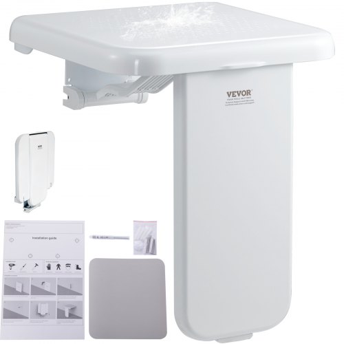 VEVOR Folding ABS Shower Seat, 15.7'' x 16.7'' Unfolded, Wall Mounted Fold Up Shower Bench with 440 lbs Load Capacity, Space Saving Fold Down Shower Chair for Seniors Pregnant Women Children Adults