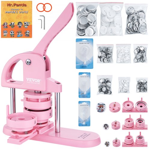 

VEVOR Button Maker, 1/1.25/2.28 inch(25/32/58mm) 3-IN-1 Pin Maker, 300pcs Button Parts, Button Maker Machine with Panda Magic Book, Ergonomic Arc Handle Punch Press Kit, For Children DIY Gifts, Pink