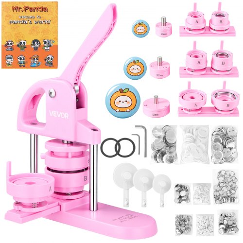 Vevor 3-IN-1 Button Maker, 1/1.25/2.28 Inch(25/32/58Mm) Pin Maker, 300Pcs Button Parts,Button Maker Machine With Panda Magic Book, Ergonomic Arc Hand-image