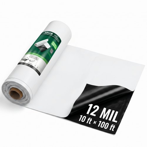 

VEVOR 12 Mil Plastic Sheeting 10' x 100' Heavy Duty Thick Polyethylene Roll, Plastic Drop Cloth Painters Tarp, Polyethylene Covering for Crawl Space Vapor Barrier, Weed Control, Garden, Black & White