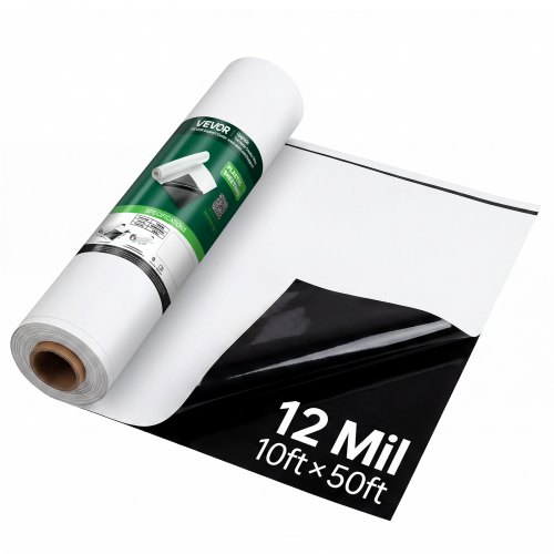

VEVOR 12 Mil Plastic Sheeting 10' x 50' Heavy Duty Thick Polyethylene Roll, Plastic Drop Cloth Painters Tarp, Polyethylene Covering for Crawl Space Vapor Barrier, Weed Control, Garden, Black & White