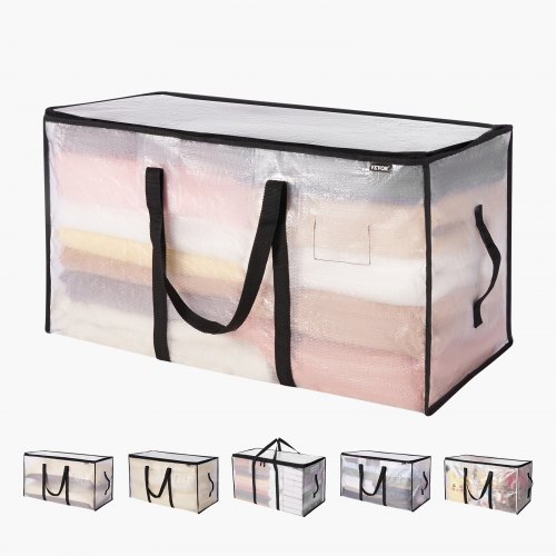 

6 Packs Clear Clothes Storage Bags, 90L Plastic Blanket Storage Bags, Vinyl Foldable Moving Bags with Zipper, Closet Organizers and Storage Containers for Bedding, Duvet, Comforter