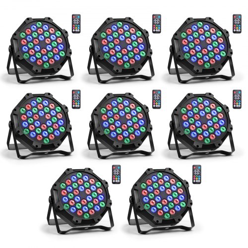 Vevor LED Par Lights, 8 Pack 36 LED RGB Stage Lights Uplight Stage Lighting, for DJ, Event, Music Party, Wedding, Bar, Church, Remote & DMX Control, Sound Activated, 6 Lighting Effects, Carry Handle