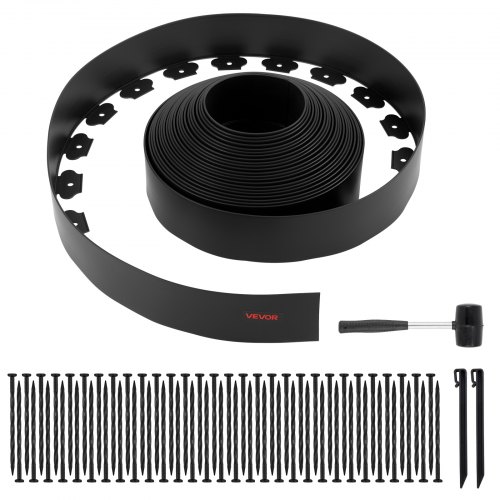 

VEVOR Landscape Edging, 66 ft x 4 in Plastic Garden Border Edging with 60 Spikes & 2 Ground Stakes, No Dig, Flexible Lawn Edgings Roll, UV-Resistant Mini Fence Borders for Flower Beds Yard Paver