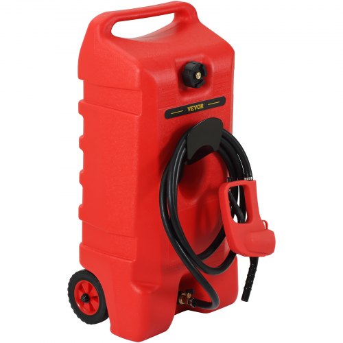 VEVOR 14 Gallon Fuel Caddy, Gas Storage Tank on-Wheels, with Siphon Pump and 9.8 ft Long Hose, Gasoline Diesel Fuel Tank for Cars, Lawn Mowers, ATVs, Boats, More, Red
