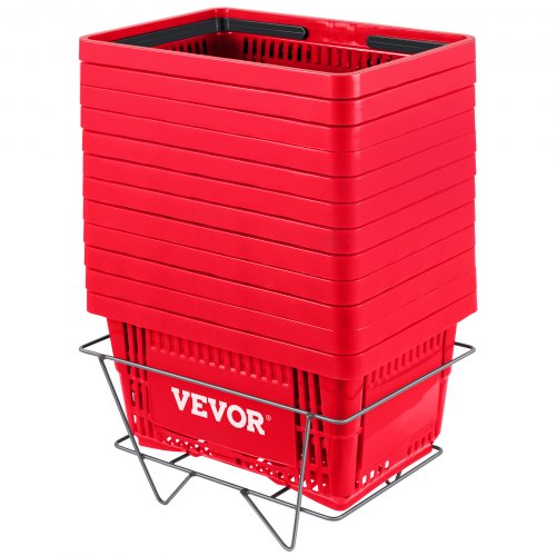 

VEVOR Shopping Basket, 16.9 x 11.8 x 8.7 in/42.8 x 30 x 22 cm((L x W x H), Plastic Handle and Iron Stand, Set of 12 Store Baskets with Durable PE Material Used for Supermarket, Retail, Bookstore, Red