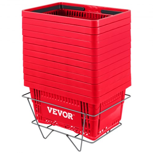 VEVOR Shopping Basket Store Baskets 16.9" x 11.8" w/ Plastic Handle 12Pcs Red
