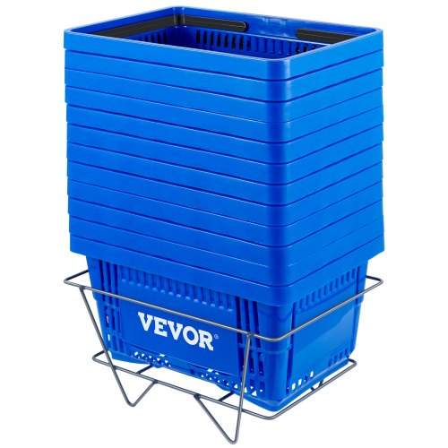 

VEVOR Shopping Basket, 16.9 x 11.8 x 8.7 in/42.8 x 30 x 22 cm(L x W x H), Plastic Handle and Iron Stand, Set of 12 Store Baskets with Durable PE Material Used for Supermarket, Retail, Bookstore, Blue