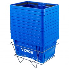 VEVOR Shopping Basket, 16.9 x 11.8 x 8.7 in/42.8 x 30 x 22 cm((L x W x H), Plastic Handle and Iron Stand, Set of 12 Store Baskets with Durable PE Material Used for Supermarket, Retail, Bookstore, Blue