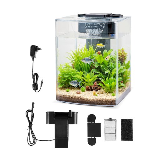 VEVOR Fish Tank Aquarium, 2 Gallon Arch Ultra-Clear GPPS Starter Smart Tank Adjustable 3 Color Lighting, Self Cleaning System Fishbowl for Freshwater