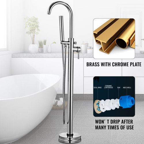 Chrome Bathtub Shower Faucet Freestanding 2 Handle Mixer Tap Handheld Shower 