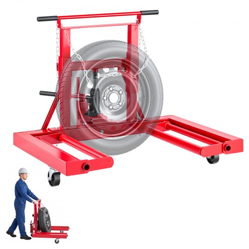 VEVOR Hydraulic Wheel Dolly, 1500LBS Heavy Duty Steel Dual-Wheel Tire Dolly, with Security Locking Chain, Fits 23.6 - 60 in Large Tires for Tractors, Construction Machinery & Agricultural Equipment