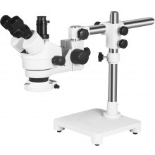 VEVOR Trinocular Stereo Microscope 7X-45X Magnification Zoom Microscope WF10X Eyepieces Lab Stereo Microscope 0.7X-4.5X Zoom Objective Stereo Laboratory Microscope w/ LED Light & Single-Arm Boom Stand