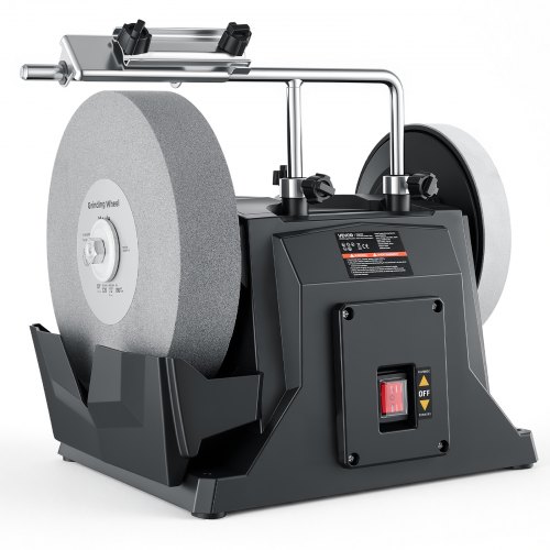 VEVOR Water-Cooled Grinding Machine, 1.6A 145RPM Knife Sharpening Machine, 10" Wet Grinding Wheel & 8" Leather Stropping Wheel, Wet/Dry Stone Grinder with Water-Cooling Tray for Knives Chisels, 120V