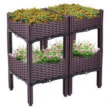 Vevor Plastic Raised Garden Bed Flower Box Kit 9"h Box With Legs Brown Set Of 4