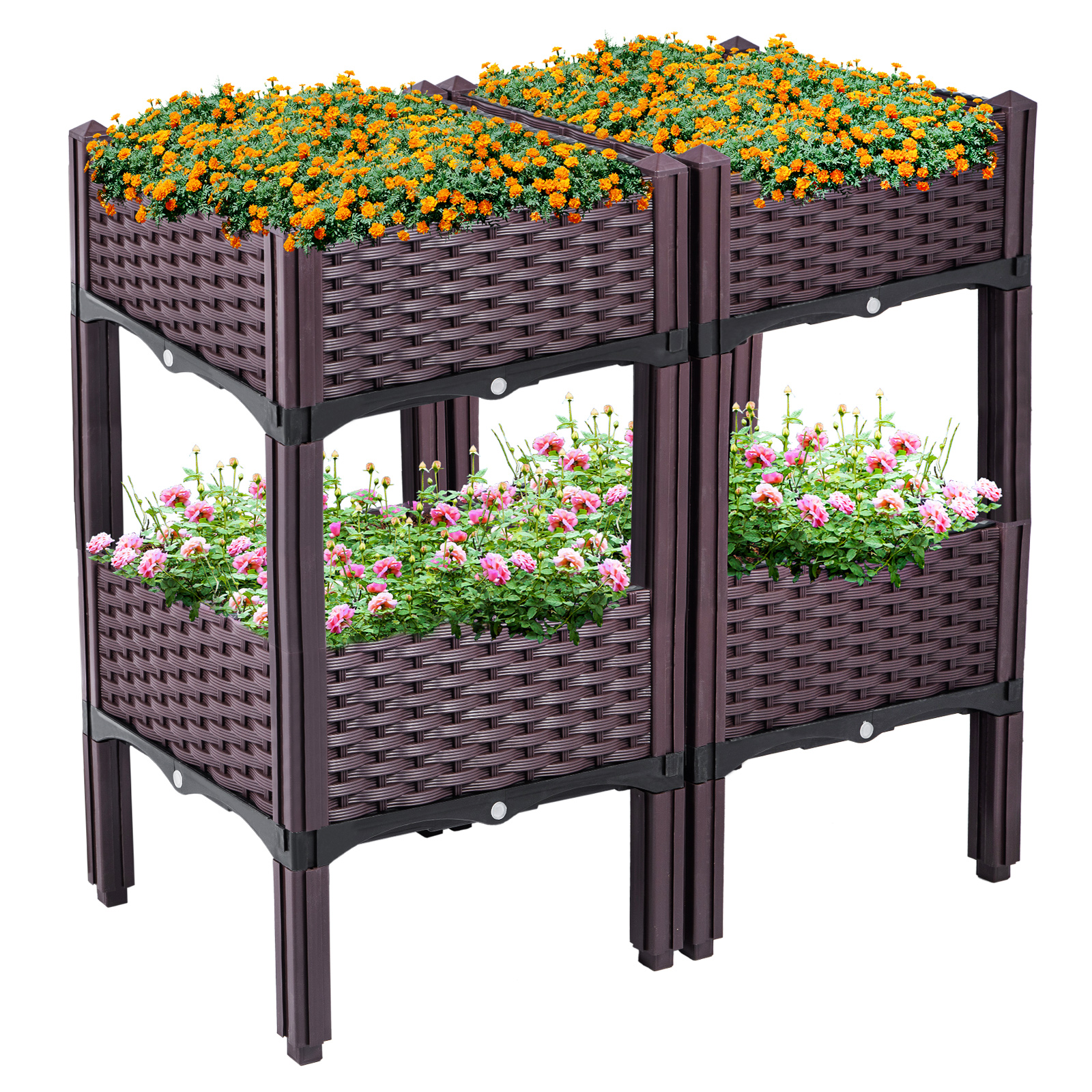 Vevor Plastic Raised Garden Bed Flower Box Kit 9"h Box With Legs Brown Set Of 4 от Vevor Many GEOs