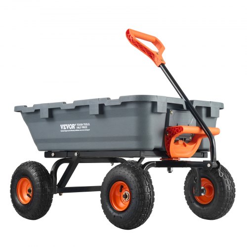 

VEVOR Dump Cart, Poly Garden Dump Cart with Easy to Assemble Steel Frame, Dump Wagon with 2-in-1 Convertible Handle, Utility Wheelbarrow 362.88kg/ 800lbs Capacity, 25.5cm/ 10 inch Tires