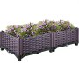 VEVOR Plastic Raised Garden Bed, Set of 2 Planter Grow Box, 9.1" H Self-Watering Elevated for Flowers, Vegetables, Fruits, Herbs, Indoor/Outdoor Use, Brown Realistic Rattan