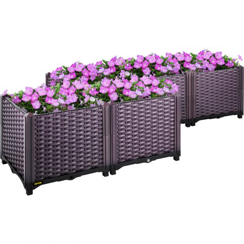 

VEVOR Plastic Raised Garden Bed, Set of 5 Planter Grow Box, 14.5" H Self-Watering Elevated for Flowers, Vegetables, Fruits, Herbs, Indoor/Outdoor Use, Brown Realistic Rattan