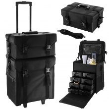 VEVOR 2 in 1 Nylon Rolling Makeup Case with Wheels Travel Cosmetic Cases Detachable Professional Rolling Trolley Makeup Travel Case Oxford Vanity Portable Makeup Artist Organizer Box