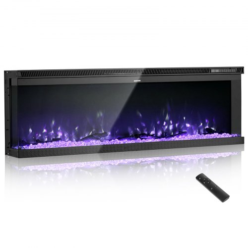 VEVOR 72 inch Electric Fireplace, Three-Sided Glass Wall Mounted Recessed Fire Place with Remote Control, Timer, 1500W, Adjustable Flame Color Brightness,Overheat Protection, for Living Room,Bedroom