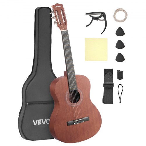 

VEVOR Classical Guitar, 36 Inch, Wood Classical Guitar Starter Kit for Beginners, with Nylon Strings, Gig Bag, Strap, Tuner, Extra Strings, Picks, Capo, Sapele & Rosewood, for Kids Girls Boys, Natural