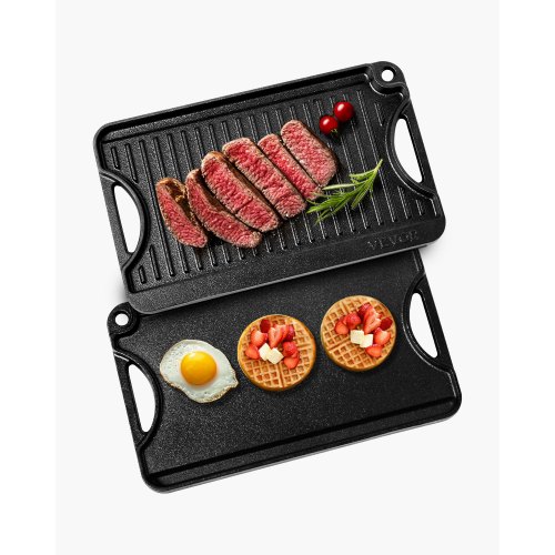 

14x8.5 inch Reversible Grill Griddle Pre-Seasoned BBQ Pan Cast Iron Black