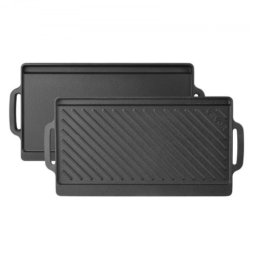 Vevor Reversible Grill/Griddle 18X9 In Pre-Seasoned Cast Iron Pan Handle, For Bbq, Eggs, Pancakes, Burgers, Dual-Sided Plate, Portable Rectangular Coo-image