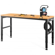 VEVOR Workbench Adjustable Height, 48"L X 24"W X 38.1"H Garage Table w/ 28.3" - 38.1" Heights & 2000 LBS Load Capacity, with Power Outlets & Hardwood Top & Metal Frame & Foot Pads, for Office Home