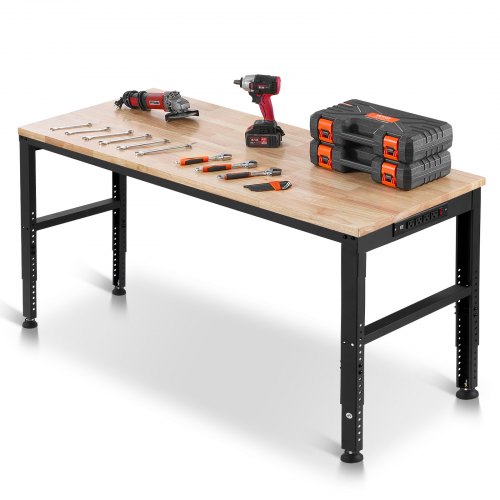 VEVOR Adjustable Workbench, 2000 lbs Capacity, 61 x 20-inch Heavy Duty Work Bench with 27.1-36 Inches Height Adjustment, Garage Workbench with Power Outlets, Suitable for Office, Garage, Workshop SMKDJGZTBDLZMOAL4V1