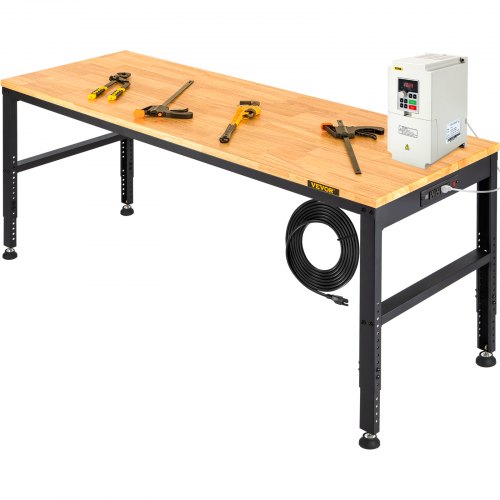 VEVOR Adjustable Height Workbench 61"L x 20"W Work Bench Table w/ Power Outlets