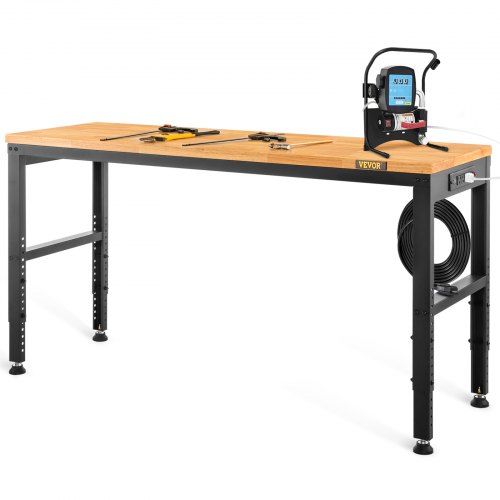 VEVOR Adjustable Height Workbench 72"L x 25"W Work Bench Table w/ Power Outlets