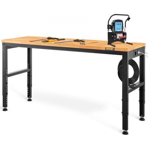 VEVOR Adjustable Height Workbench 135x46x97 cm Work Bench Table w/ Power Outlets