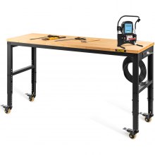 VEVOR Workbench Adjustable Height, 48" L X 24" W X 40.9" H Garage Table w/ 31.2" - 40.9" Heights & 1600 LBS Capacity, with Power Outlets & Hardwood Top & Metal Frame & Swivel Casters, for Office Home